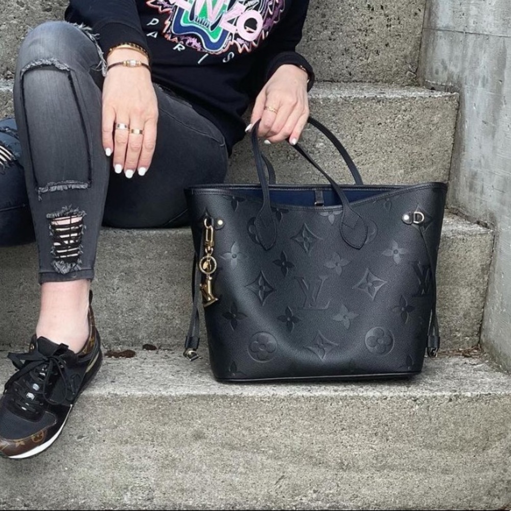 NEW Louis Vuitton NEVERFULL MM Monogram Empreinte w/ luggage tag BLACK - Picture 13 of 16